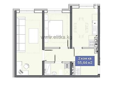 алтай: 2 комнаты, 55 м², Достук с. Элитка, 2 этаж, ПСО (под самоотделку) — 2