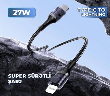qapaqlı telefonlar: Type-C to Lightning 27W, Sürətli Şarj və Data Kabeli 27W Type-C to