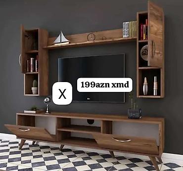 kitap rafı: TV stendi və asma raf dəsti - Material: taxta teksturalı laminat/MDF — 1