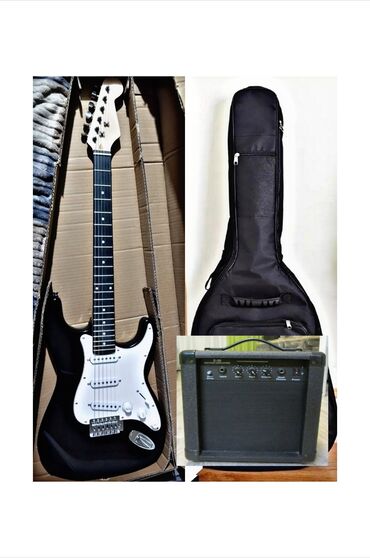 сколько стоит обучение на гитаре: Stratocaster новый + комбик 15 Вт + зимний чехол + тремоло рычаг +