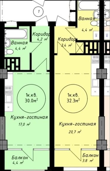 купить комнату студию: Строится, Элитка, 1 комната, 30 м²