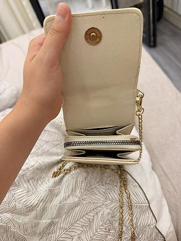 Çantalar: Krem rəngli çiyin/xaçdan asma mini çanta-cüzdan - Material: hamar — 3