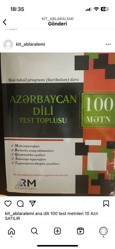 100 mətn kitabı: Ana/dili 100 test 10 Azn