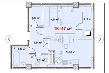 1 комната, 48 м², Элитка, 2 этаж, ПСО (под самоотделку)