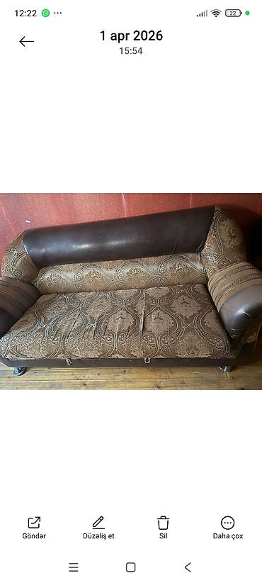 pufik divan: Klassik üslubda 3 nəfərlik divan - Rəng: qəhvəyi tonlarda, naxışlı — 1