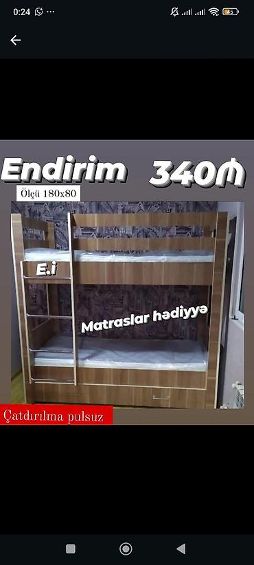 İki mərtəbəli çarpayı – endirimlə 340₼ - Ölçü: 180 x 80 - Materaslar