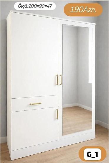 90: Ağ rəngli güzgülü paltar dolabı Ölçü: 200 × 90 × 47 sm Qiymət: 190 — 1