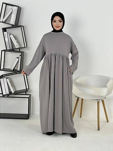 Повседневные платья: Платье-абайя в спокойном бежевом оттенке. - Свободный прямой крой с — 7