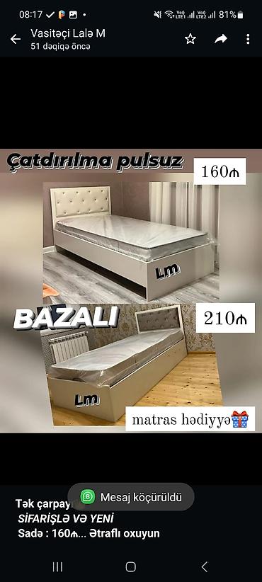 *Tək çarpayı*👑 _*SİFARİŞLƏ VƏ YENİ*_ *Sadə : 160₼*