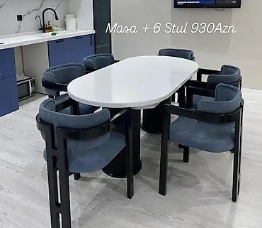 stul ev: Masa + 6 stul – 930 AZN - Dəst: 1 ədəd yemək masası və 6 ədəd stul - — 1