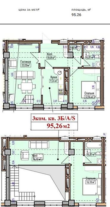квартал: 3 комнаты, 95 м², Асанбай мкр Элитка, 10 этаж — 2