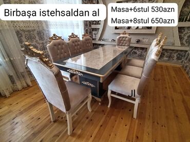 ev stullari: Для гостиной, Новый, Прямоугольный стол, 6 стульев