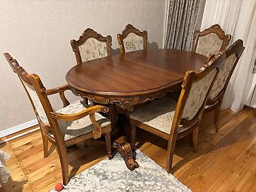 Mebel: Qonaq otağı üçün, İşlənmiş, Açılan, Oval masa, 6 stul — 1