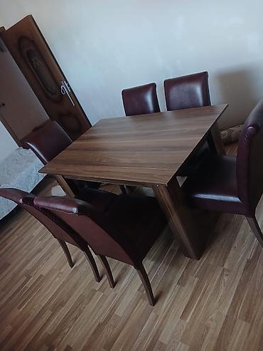 Mətbəx üçün, Yeni, Açılmayan, Dördbucaq masa, 6 stul
