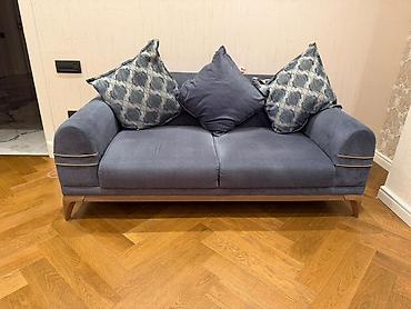 set mebel: 2 ədəd yumşaq oturacaqlı divan seti - Rəng: tünd mavi (indigo — 3