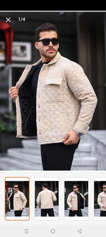 теплые мужские толстовки: Kişi üçün quilted (kapitone) gödəkçə - Rəng: bej - Model: köynək