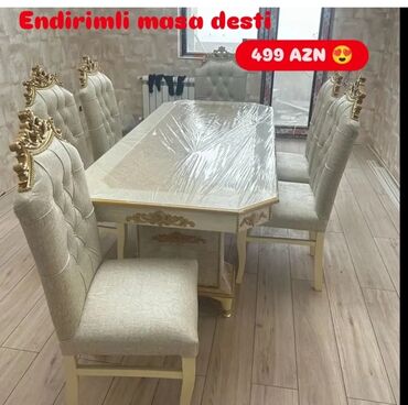 Masa və oturacaq dəstləri: Qonaq otağı üçün, Yeni, Açılmayan, Dördbucaq masa, 6 stul — 19