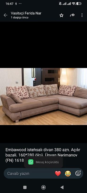 Embawood istehsalı divan 380 azn. Açılır bazali. 160*280 ölçü. Ünvan lalafo.az -da Embawood istehsalı divan 380 azn. Açılır bazali. 160*280 ölçü. Ünvan