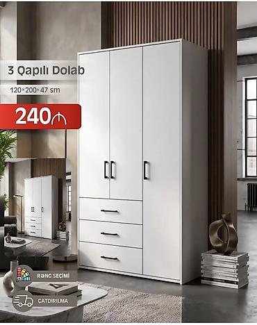 3 qapılı dolab – müasir minimal dizayn, qara metal tutacaqlar ilə lalafo.az -da 3 qapılı dolab – müasir minimal dizayn, qara metal tutacaqlar ilə