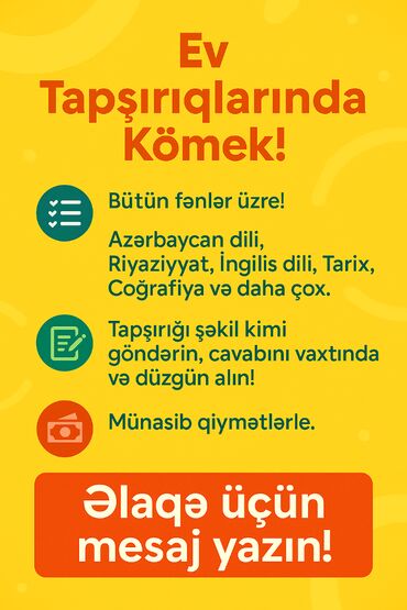 dəyanət hazırlıq kursları: Gencede online ve ya eyani ev tapsiriqlari ve hazirliq kecirem. Elage