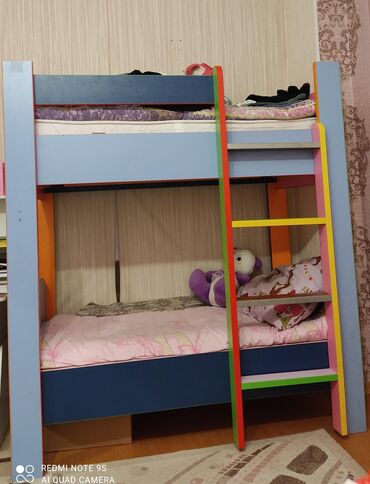 евро кровать: Для девочки и мальчика, Б/у, Кровать, С матрасом, Без выдвижных ящиков, Дерево