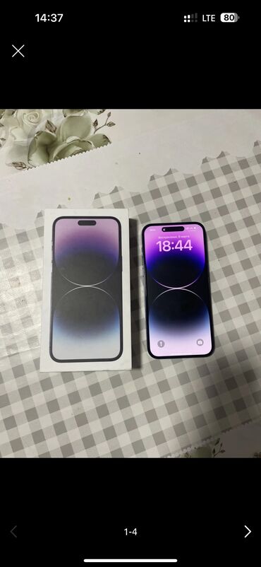 продаю наушники на айфон: IPhone 14 Pro Max, Б/у, 128 ГБ, Deep Purple, Зарядное устройство, Защитное стекло, Кабель, 85 %