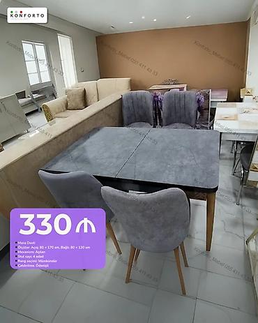 Masa dəsti - Ölçülər: açıq halda 80 × 170 sm, bağlı halda 80 × 130 sm