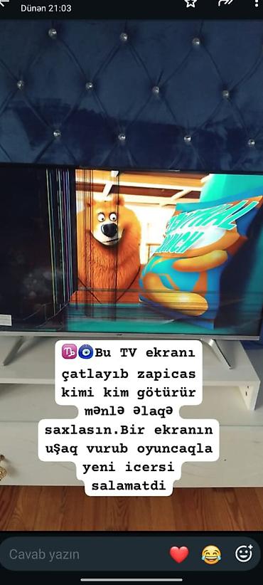 репетитор начальных классов объявления: Televizor – ekranı çatlayıb, zapçast kimi verilir. Mətndə qeyd — 1