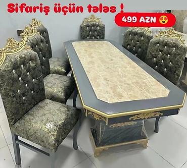 ucuz masalar: Qonaq otağı üçün, Yeni, Açılmayan, Dördbucaq masa, 6 stul — 1