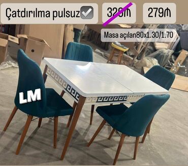 Divanlar: Masa + 4Stul dəsti 💥 TÜRK FABRİKA ENDİRİMLƏ : 279₼ 💃🏻 Yeni və