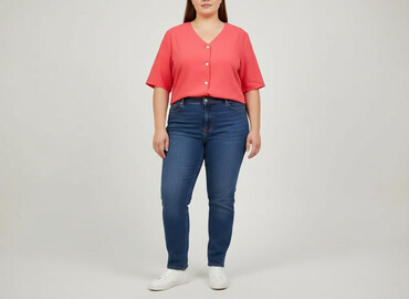 bluzki z dekoltem v plus size: Women's blouse, size 2XL