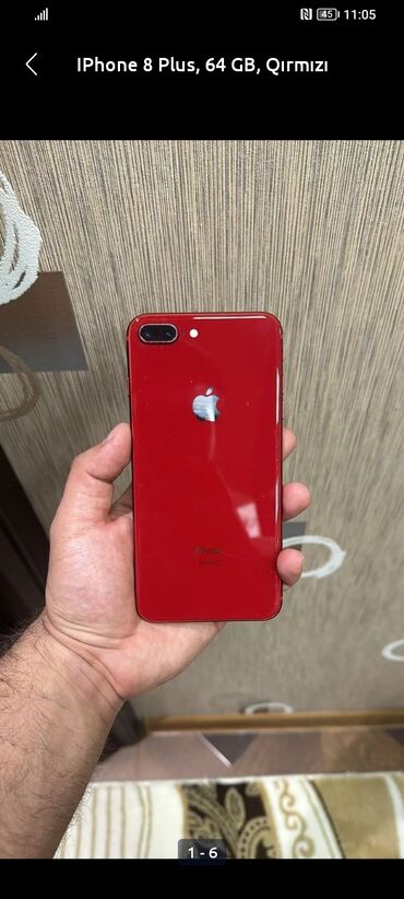 apple iphone 6: IPhone 8 Plus, 64 GB, Qırmızı, Barmaq izi