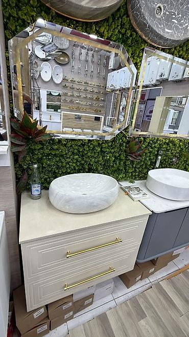 hamam dizaynlari: Hamam otağı üçün müasir üslubda mebel və çanaq lavabo dəstləri — 2