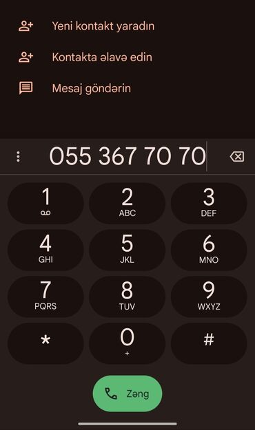 telefon platası: Telefon zəngləri üçün rəqəmsal klaviatura interfeysi. Bu klaviatura