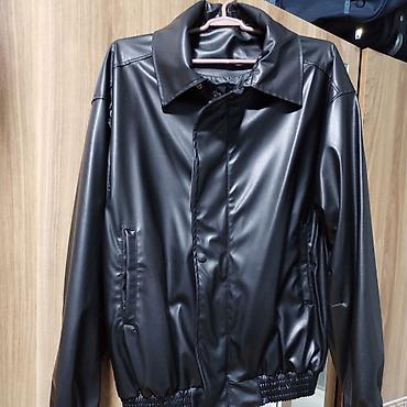 yeni geyim: Kişi üçün qara oversize dəri görünümlü gödəkçə - Model: klassik düz — 2