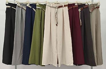 Pantalone: Ženske široke pantalone visokog struka sa plis detaljem i pojasom - — 3