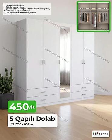 Dolablar: 5 Qapılı Dolab – 47×200×200 sm - Material: 18 mm laminat - Rəng — 1