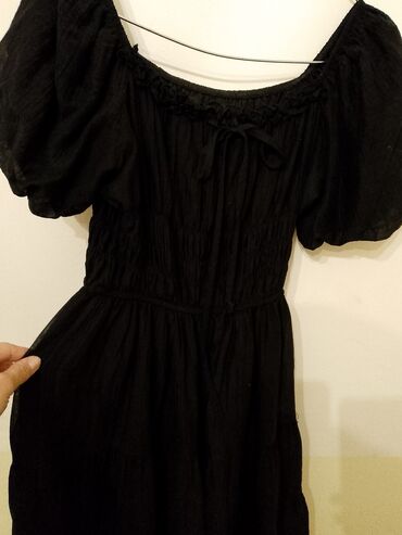 Gündəlik donlar: Qara rəngli qadın paltarı - Stil: boho/romantik, midi uzunluqda -