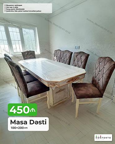 Masa Dəsti – 100×200 sm - Komplekt: 1 ədəd masa + 6 ədəd stul -