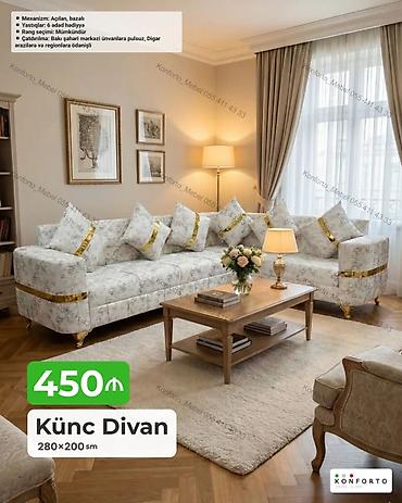 Künc divan – 280×200 sm - Mexanizm: açılan, bazalı - Daxildir: 6