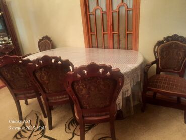 стол стулья: Qonaq otağı üçün, İşlənmiş, Açılan, Oval masa, 8 stul