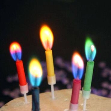 с днём рождения: Набор свечей для торта цветное пламя - 10 свечек с подставочками