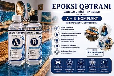 Epoksid qətranı: Premium Şəffaf Epoksid Qatranı Seti (A+B) – 1.1 kq / 1 Litr İki — 4