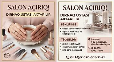 utu is ilanlari: Dırnaq ustası tələb olunur, Yerin icarəsi, 1-2 illik təcrübə — 1