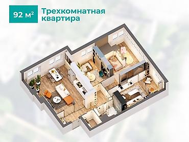 джидда: 3 комнаты, 92 м², Элитка, 7 этаж, ПСО (под самоотделку) — 3