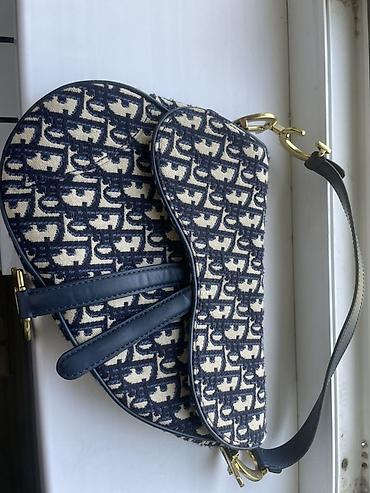 Сумки: Сумка Dior Saddle, синяя жаккардовая Oblique. - Форма: фирменная — 1