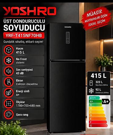 vitrin soyuducu satisi: Yeni 2 qapılı Yoshiro Soyuducu Satılır, rəng - Qara, Təkərli — 1