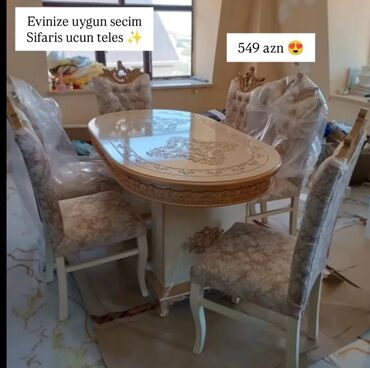 Masa və oturacaq dəstləri: Qonaq otağı üçün, Yeni, Açılmayan, Dördbucaq masa, 6 stul — 12