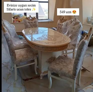 basqa: Qonaq otağı üçün, Yeni, Açılmayan, Dördbucaq masa, 6 stul — 6