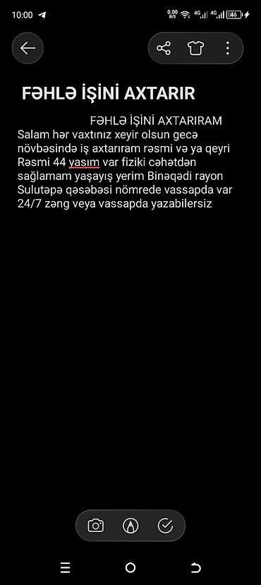 zabratda xadmə tələb olnur: Gecə növbəsində fəhlə işini axtarıram
yaşayış yerim Sulutəpə qəsəbəsi — 2